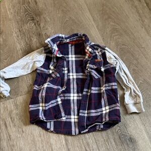 7 For All Mankind Navy Plaid Shirt with Gray Sleeves